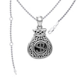 Celtic Infinity Money Bag with Wealth and Prosperity Bind Rune Silver Pendant TPD5962