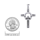 Claddagh on Celtic Knotwork Cross Silver Pendant  with Chain Set TSE725