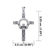 Claddagh on Celtic Knotwork Cross Silver Pendant  with Chain Set TSE725