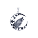 Baying Wolf Sterling Silver Pendant With Chain Set TSE744 - Jewelry