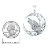 Baying Wolf Sterling Silver Pendant With Chain Set TSE744 - Jewelry