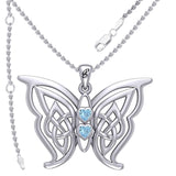 Enchantment Sterling Silver Celtic Sora Butterfly Pendant with unconditionally love heart shape Gemstone by Peter Stone TPD6203 - Jewelry