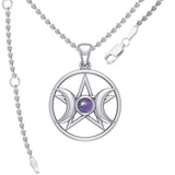 Triple Goddess and Five-Pointed Star Silver Pendant with Gemstone TPD5969