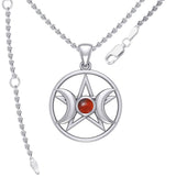 Triple Goddess and Five-Pointed Star Silver Pendant with Gemstone TPD5969