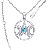 Triple Goddess and Five-Pointed Star Silver Pendant with Gemstone TPD5969