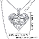 Silver Wolves with Celtic Triquetra in Heart Pendant TPD5212