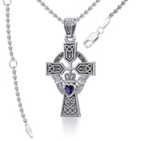 Celtic Cross and Irish Claddagh Silver Pendant with Heart Gemstone TPD5340 - Jewelry