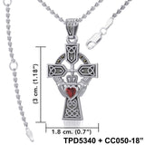 Celtic Cross and Irish Claddagh Silver Pendant with Heart Gemstone TPD5340