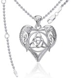 Silver Ravens Crows with Celtic Triquetra in Heart Pendant TPD5213