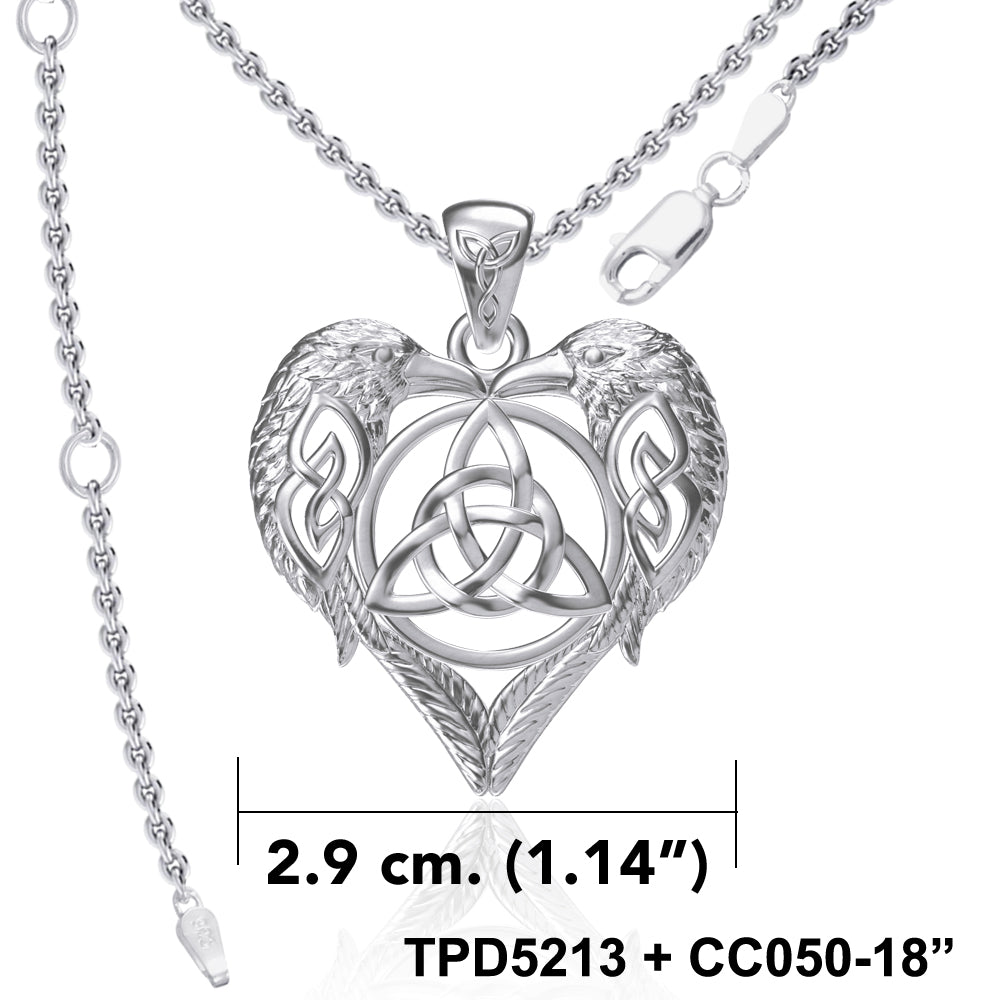 Silver Ravens Crows with Celtic Triquetra in Heart Pendant TPD5213
