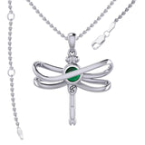 Ethereal Dragonfly Sterling Silver Pendant with Spiritual Gemstone by Peter Stone Jewelry - Divine Insect Symbolism for Spiritual Connection TPD6211