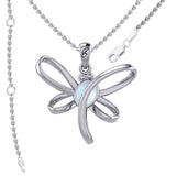 Serenity Soars: Eternal Dragonfly Sterling Silver Pendant with Oval Gemstone Connection by Peter Stone Jewelry - Inspiring Your Journey to Success TPD6212