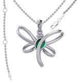 Serenity Soars: Eternal Dragonfly Sterling Silver Pendant with Oval Gemstone Connection by Peter Stone Jewelry - Inspiring Your Journey to Success TPD6212