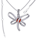 Serenity Soars: Eternal Dragonfly Sterling Silver Pendant with Oval Gemstone Connection by Peter Stone Jewelry - Inspiring Your Journey to Success TPD6212