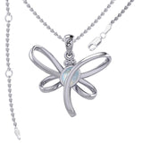 Serenity Soars: Eternal Dragonfly Sterling Silver Pendant with Oval Gemstone Connection by Peter Stone Jewelry - Inspiring Your Journey to Success TPD6212