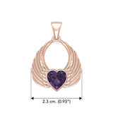 Gemstone Heart Angel Wings Rose Gold Pendant UPD5169