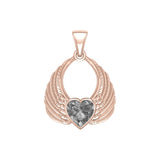 Gemstone Heart Angel Wings Rose Gold Pendant UPD5169