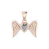 Gemstone Heart and Flying Angel Wings Rose Gold Pendant UPD5228