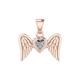 Gemstone Heart and Flying Angel Wings Rose Gold Pendant UPD5228