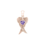 Heart Gemstone and Double Angel Wings Rose Gold Pendant UPD5229 - Jewelry