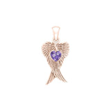 Heart Gemstone and Double Angel Wings Rose Gold Pendant UPD5229