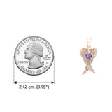 Heart Gemstone and Double Angel Wings Rose Gold Pendant UPD5229 - Jewelry