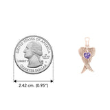 Heart Gemstone and Double Angel Wings Rose Gold Pendant UPD5229