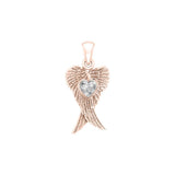 Heart Gemstone and Double Angel Wings Rose Gold Pendant UPD5229 - Jewelry