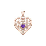 Rose Gold Geometric Heart Flower of Life Pendant with Gemstone UPD5282