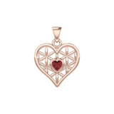 Rose Gold Geometric Heart Flower of Life Pendant with Gemstone UPD5282 - Jewelry