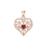 Rose Gold Geometric Heart Flower of Life Pendant with Gemstone UPD5282