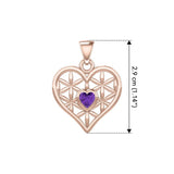 Rose Gold Geometric Heart Flower of Life Pendant with Gemstone UPD5282 - Jewelry