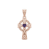 Celtic Cross Rose Gold Pendant with Heart Gemstone UPD5337 - Jewelry