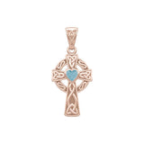 Celtic Cross Rose Gold Pendant with Heart Gemstone UPD5337