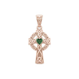Celtic Cross Rose Gold Pendant with Heart Gemstone UPD5337 - Jewelry