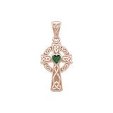 Celtic Cross Rose Gold Pendant with Heart Gemstone UPD5337