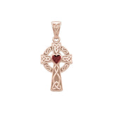 Celtic Cross Rose Gold Pendant with Heart Gemstone UPD5337