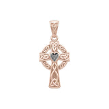 Celtic Cross Rose Gold Pendant with Heart Gemstone UPD5337