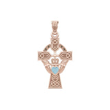 Celtic Cross and Irish Claddagh Rose Gold Pendant with Heart Gemstone UPD5340 - Jewelry