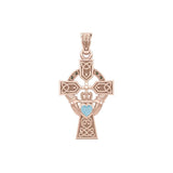 Celtic Cross and Irish Claddagh Rose Gold Pendant with Heart Gemstone UPD5340