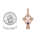 Celtic Cross and Irish Claddagh Rose Gold Pendant with Heart Gemstone UPD5340