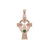 Celtic Cross and Irish Claddagh Rose Gold Pendant with Heart Gemstone UPD5340