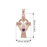 Celtic Cross and Irish Claddagh Rose Gold Pendant with Heart Gemstone UPD5340 - Jewelry