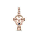 Celtic Cross and Irish Claddagh Rose Gold Pendant with Heart Gemstone UPD5340 - Jewelry