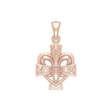 A powerful combination of Celtic elements Rose Gold Jewelry Pendant in Fleur-de-Lis and Celtic Cross UPD6068