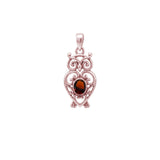 Filigree Owl Solid Gold Pendant with Gemstone