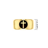 Spiritual Elegance Sterling Silver With 14K Vermeil Plate Faith Cross Men Band Ring with Black Accent by Peter Stone Jewelry VRI2475