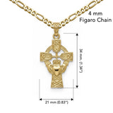 Celtic Cross and Irish Claddagh Sterling Silver Pendant and Figaro Chain with Vermeil Plate VSE994