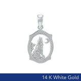Howling Wolf 14K White Gold Pendant WPD3094 - Jewelry