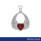 Gemstone Heart Angel Wings White Gold Pendant WPD5169